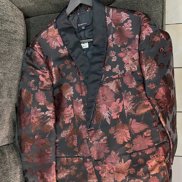 INC Special Event Blazer Red Jacquard Floral Metallic $189 2XLT Big and Tall - Picture 3 of 10